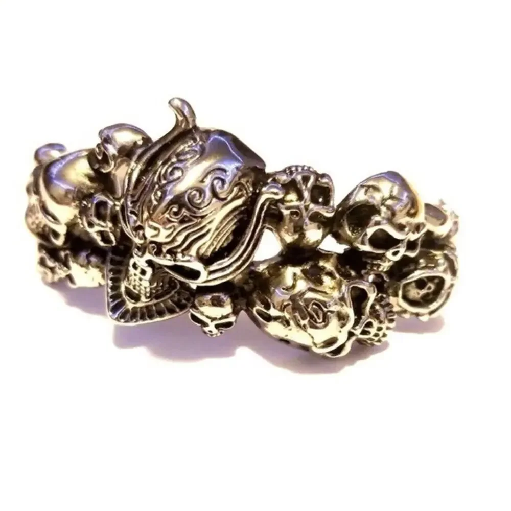 Men’s new stainless‎ steel silver biker skull bangle hypoallergenic bracelet